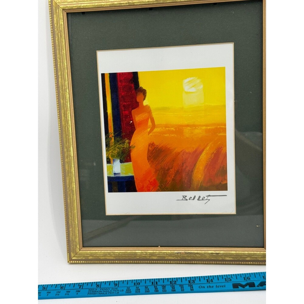 Bellet Framed Art Print Woman in Orange Dress – Sunset Landscape Wall Decor